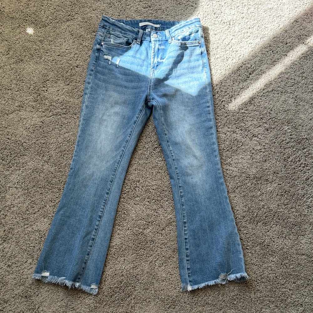 Altar'd State Light Blue cropped Frayed-Hem flare Leg Jeans